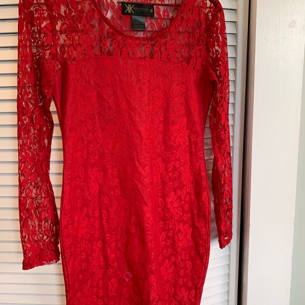 Red Lace Mini Dress - Picture 2 of 4